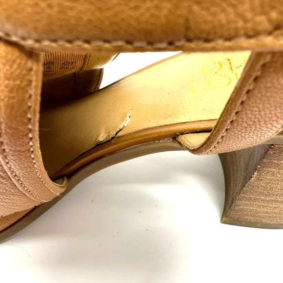 Franco Sarto size 7.5 leather brown chunky heels strap back open toe - Picture 6 of 8